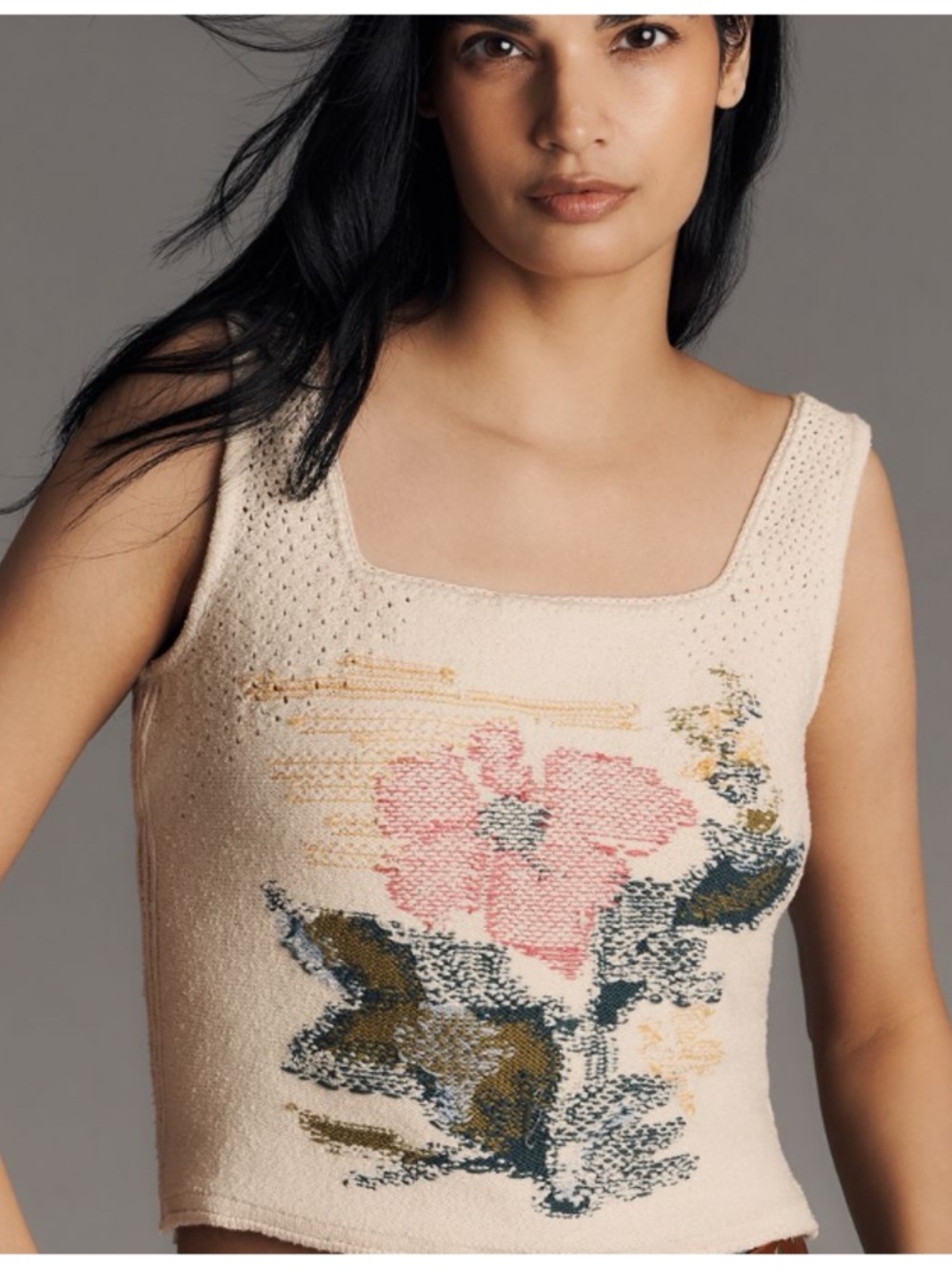 NWT Anthropologie Pilcro Square-Neck Sweater Tank Top Floral, XL
